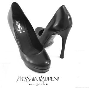 YSL Palais 105 black leather platform pumps